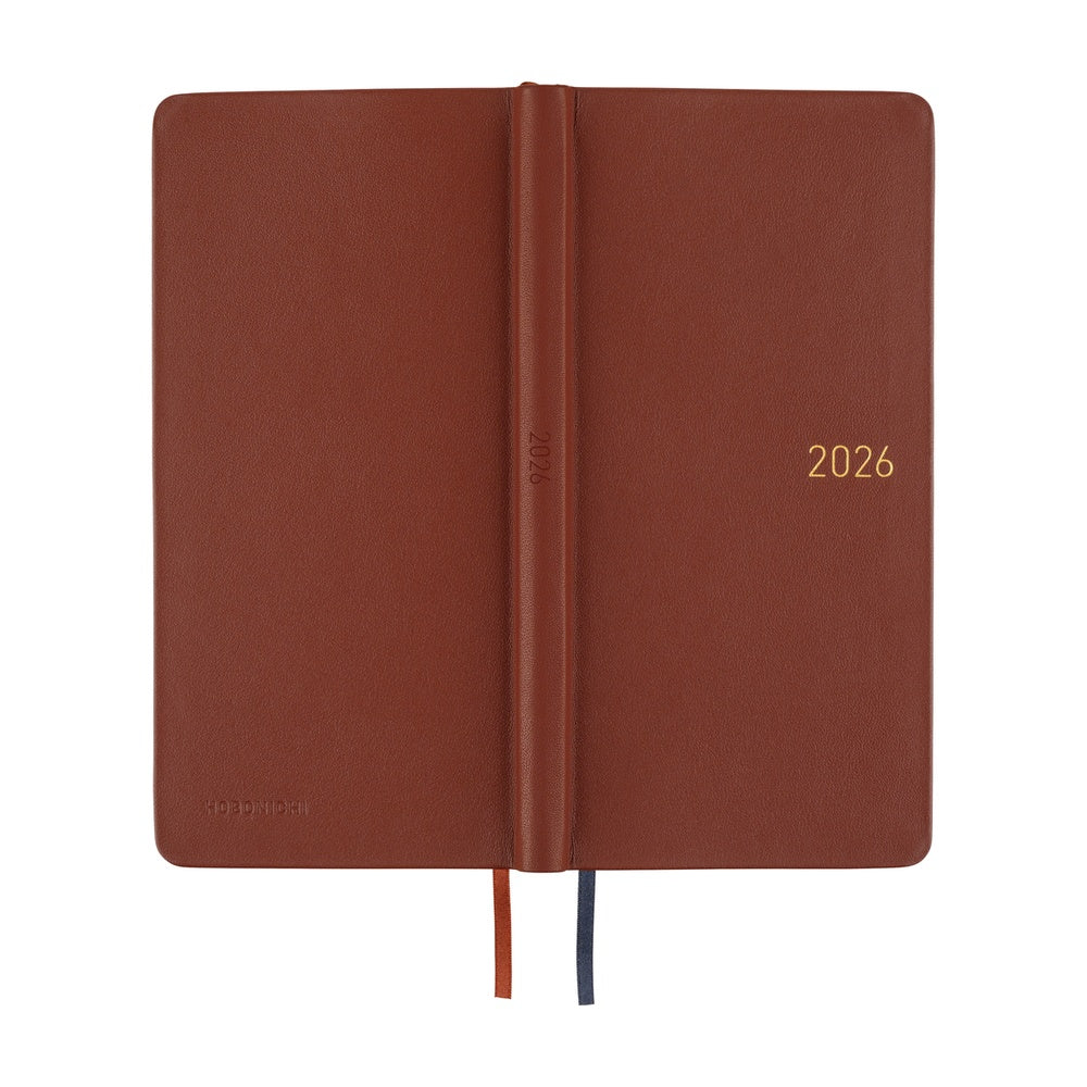 Hobonichi Techo 2026 - Weeks/Wallet Planner Book - Leather: Wine Brown [English/Tall & Slim/Jan Start]
