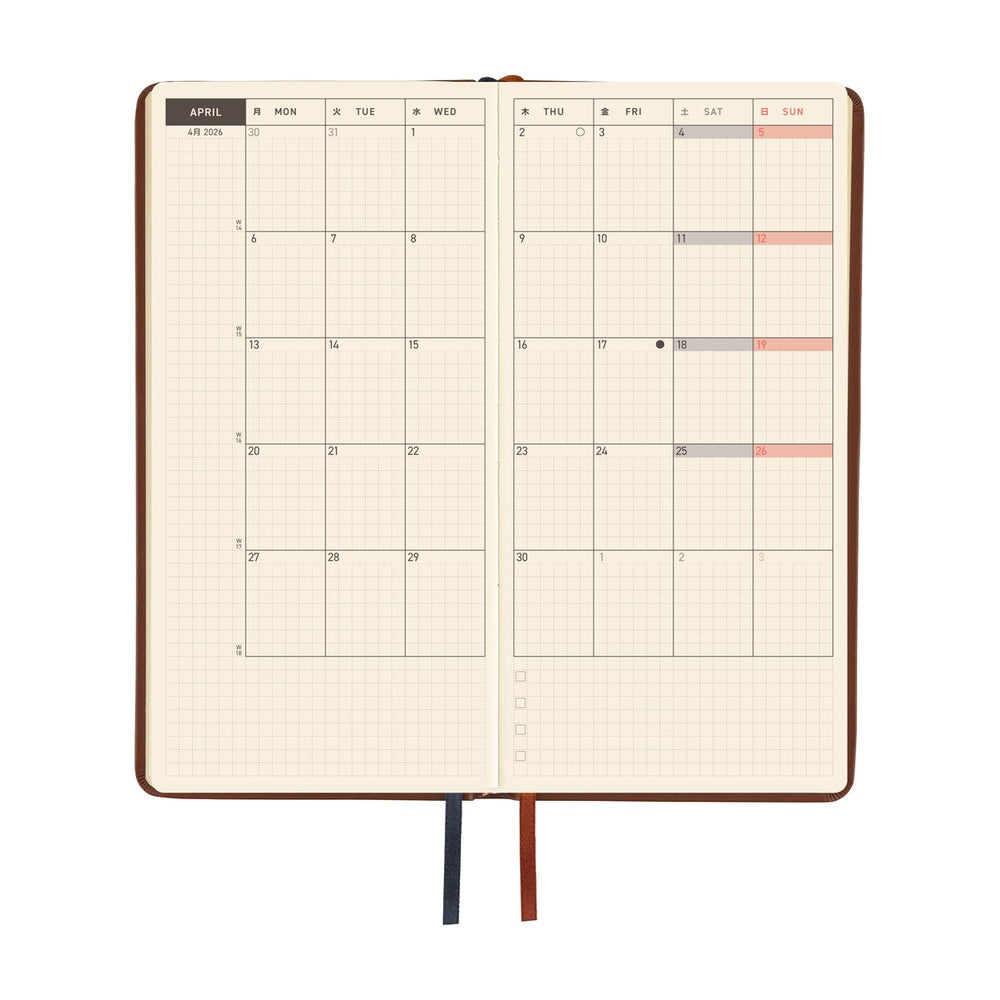 Hobonichi Techo 2026 - Weeks/Wallet Planner Book - Leather: Wine Brown [English/Tall & Slim/Jan Start]