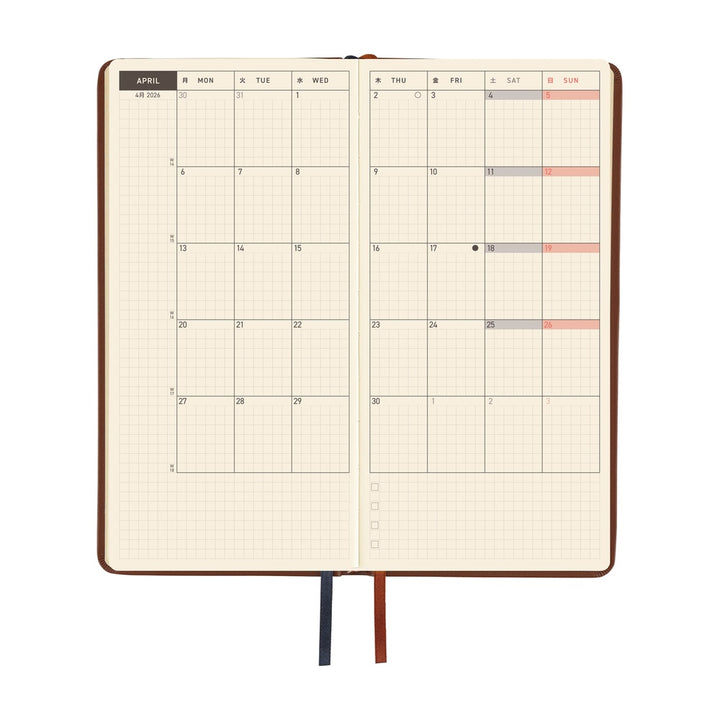 Hobonichi Techo 2026 - Weeks/Wallet Planner Book - Leather: Wine Brown [English/Tall & Slim/Jan Start]