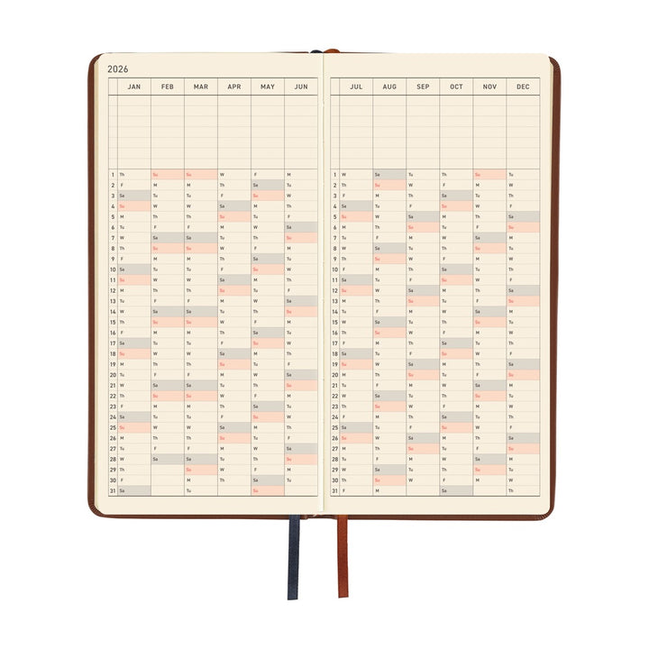 Hobonichi Techo 2026 - Weeks/Wallet Planner Book - Leather: Wine Brown [English/Tall & Slim/Jan Start]
