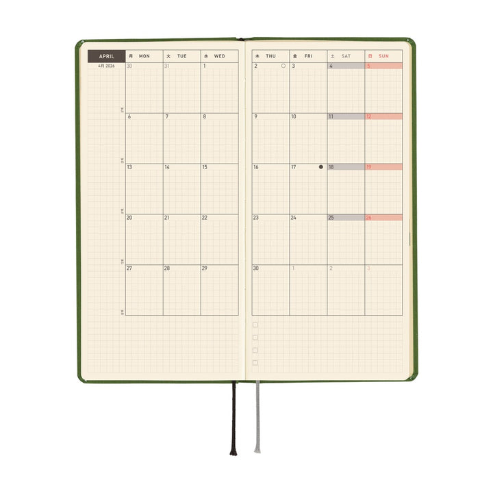 Hobonichi Techo 2026 - Weeks/Wallet Planner Book - Colors: Antique Green  [English/Tall & Slim/Jan Start]