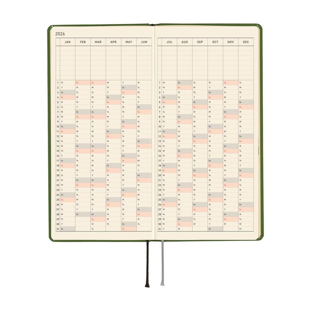 Hobonichi Techo 2026 - Weeks/Wallet Planner Book - Colors: Antique Green  [English/Tall & Slim/Jan Start]