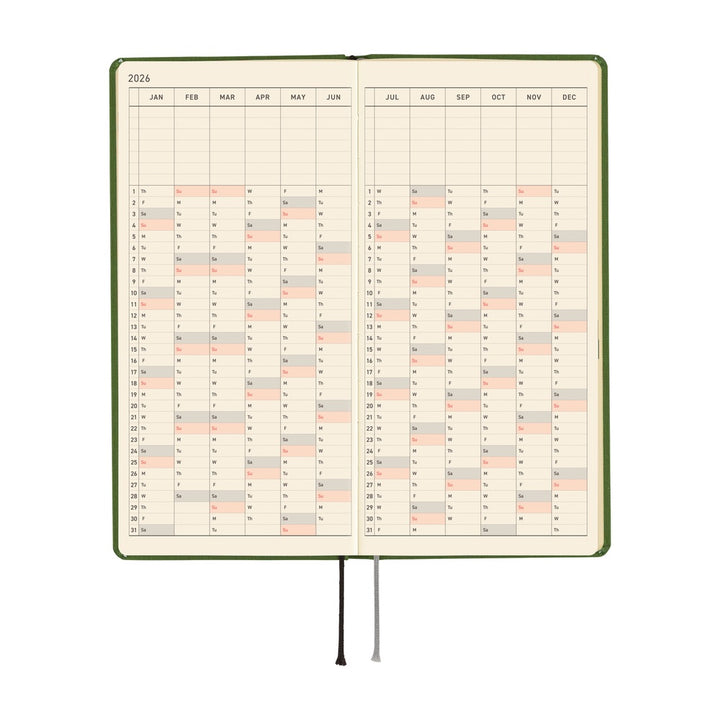 Hobonichi Techo 2026 - Weeks/Wallet Planner Book - Colors: Antique Green  [English/Tall & Slim/Jan Start]