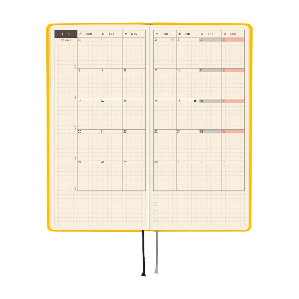 Hobonichi Techo 2026 - Weeks/Wallet Planner Book - Colors: Full Moon Yellow [English/Tall & Slim/Jan Start]