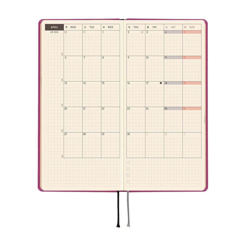 Hobonichi Techo 2026 - Weeks/Wallet Planner Book - Colors: Peony Purple [English/Tall & Slim/Jan Start]