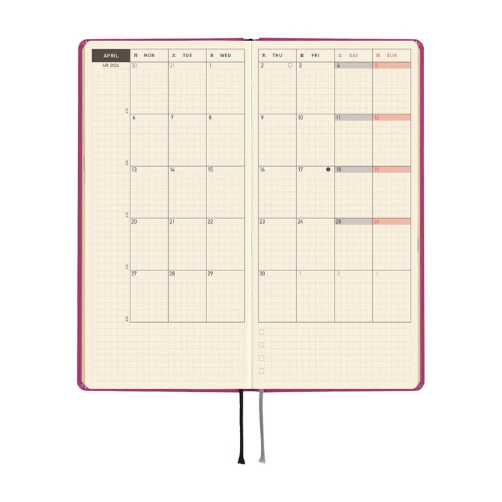 Hobonichi Techo 2026 - Weeks/Wallet Planner Book - Colors: Peony Purple [English/Tall & Slim/Jan Start]