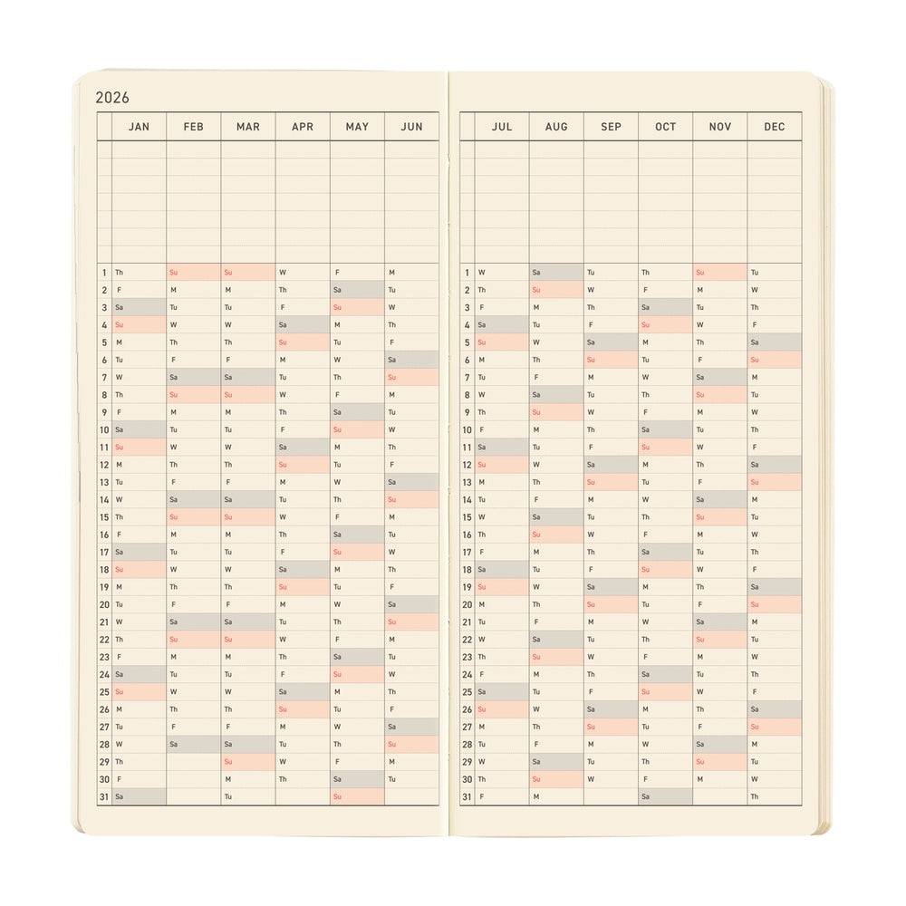 Hobonichi Techo 2026 - Weeks/Wallet MEGA Planner Book - Sneaker: Tomato Red [English/Tall & Slim/Jan Start]