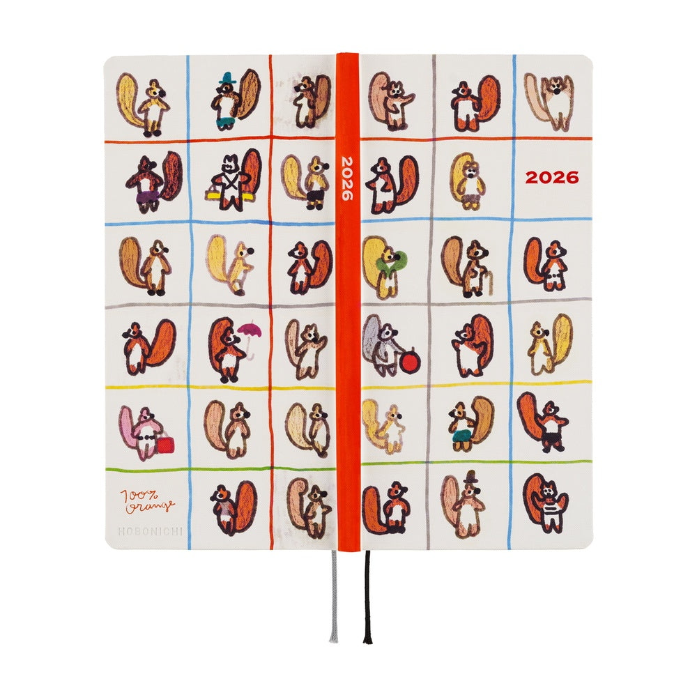 Hobonichi Techo 2026 - Weeks/Wallet Planner Book - 100%ORANGE: Squirrel’s Moving Day [English/Tall & Slim/Jan Start]
