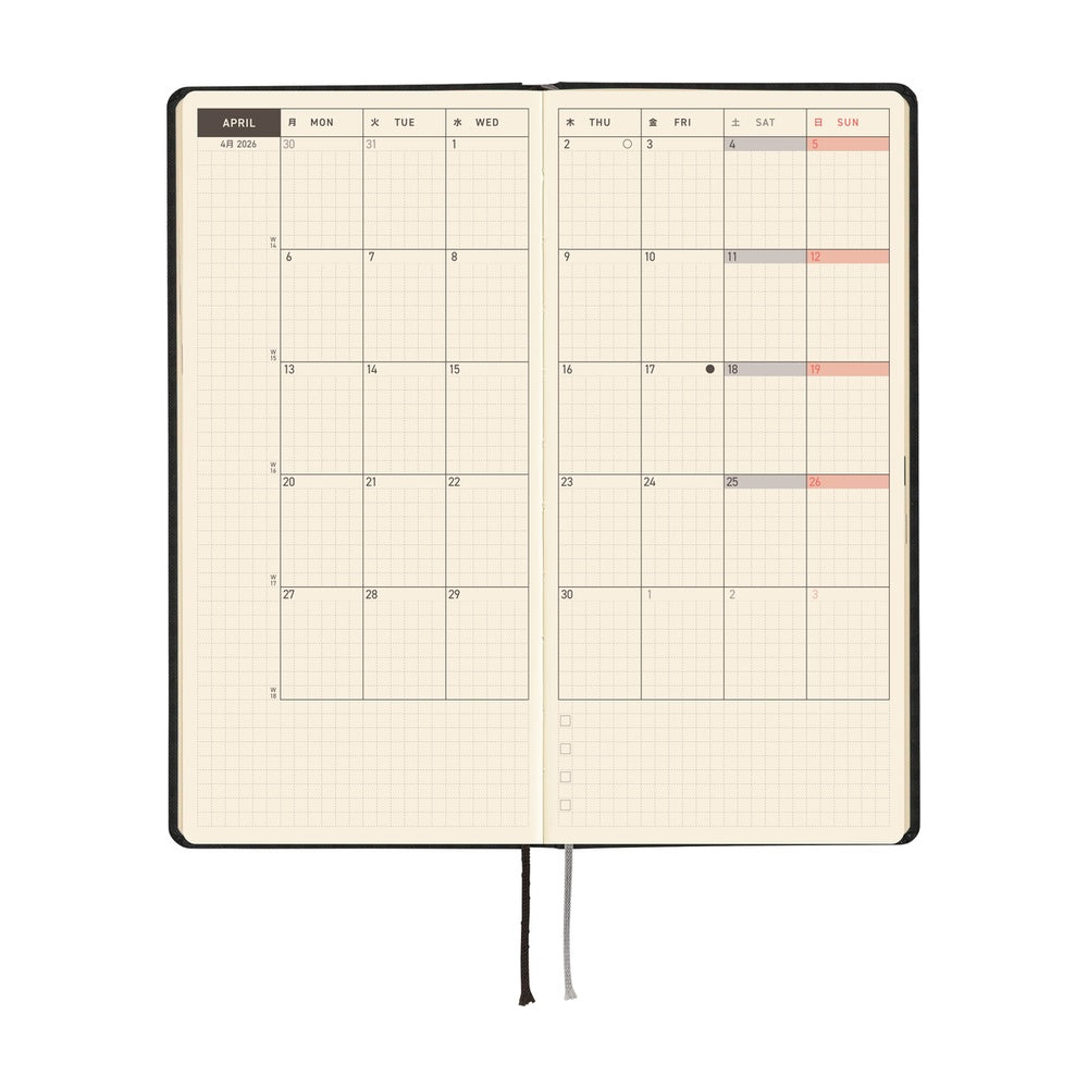 Hobonichi Techo 2026 - Weeks/Wallet Planner Book - Paper Series: Black Gingham [English/Tall & Slim/Jan Start]