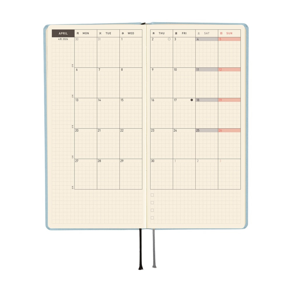 Hobonichi Techo 2026 - Weeks/Wallet Planner Book - Paper Series: Sky [English/Tall & Slim/Jan Start]