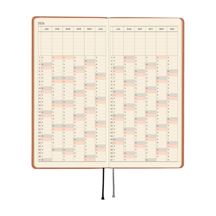 Hobonichi Techo 2026 - Weeks/Wallet Planner Book - Smooth: Milk Cocoa [English/Tall & Slim/Jan Start]
