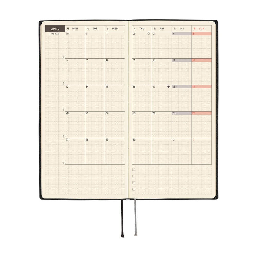 Hobonichi Techo 2026 - Weeks/Wallet Planner Book - White Line: Black [ENG/Tall & Slim/Jan Start]
