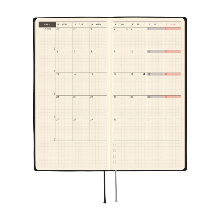 Hobonichi Techo 2026 - Weeks/Wallet Planner Book - White Line: Black [ENG/Tall & Slim/Jan Start]