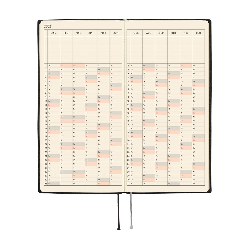 Hobonichi Techo 2026 - Weeks/Wallet Planner Book - White Line: Black [ENG/Tall & Slim/Jan Start]