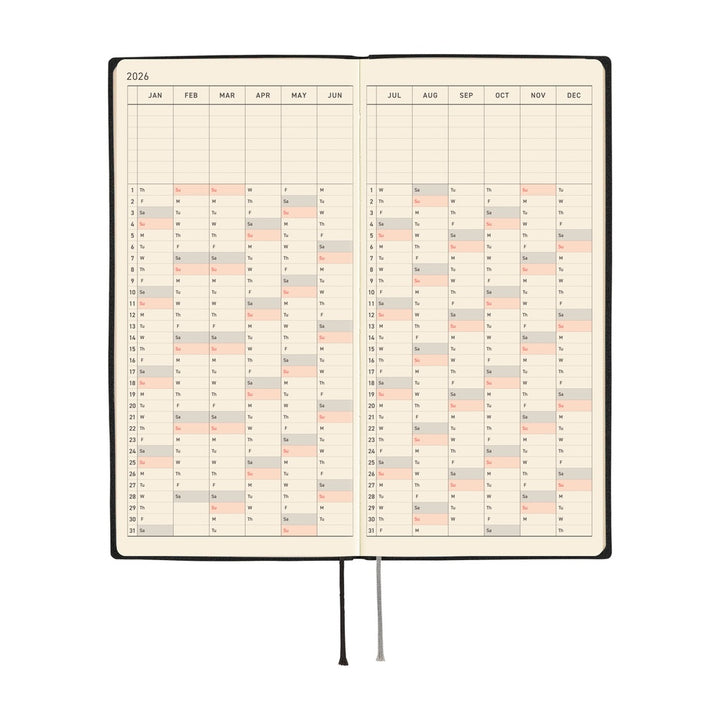 Hobonichi Techo 2026 - Weeks/Wallet Planner Book - White Line: Black [ENG/Tall & Slim/Jan Start]