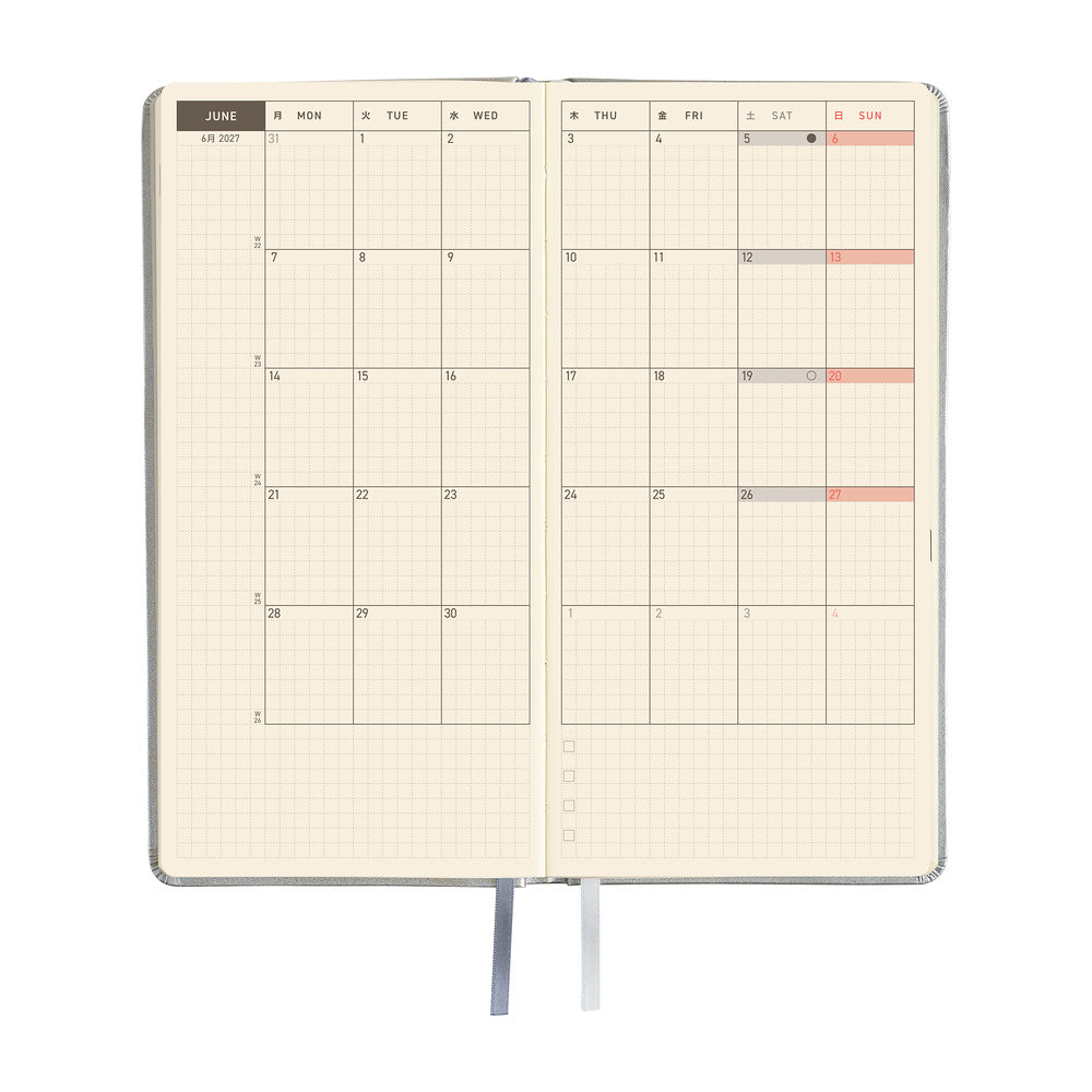 Hobonichi Techo 2027 - Weeks/Wallet Planner Book - Noble Silver [English/Tall & Slim/Jan Start]