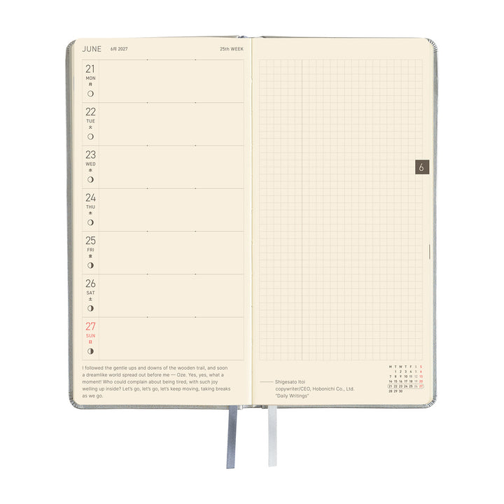 Hobonichi Techo 2027 - Weeks/Wallet Planner Book - Noble Silver [English/Tall & Slim/Jan Start]
