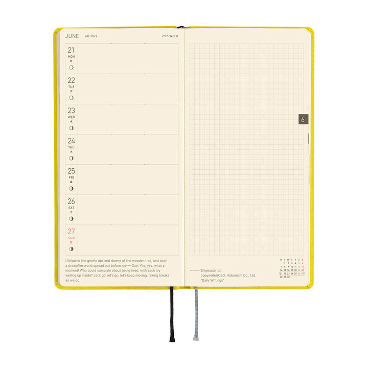 Hobonichi Techo 2027 - Weeks/Wallet Planner Book -  Canaria Yellow [English/Tall & Slim/Jan Start]