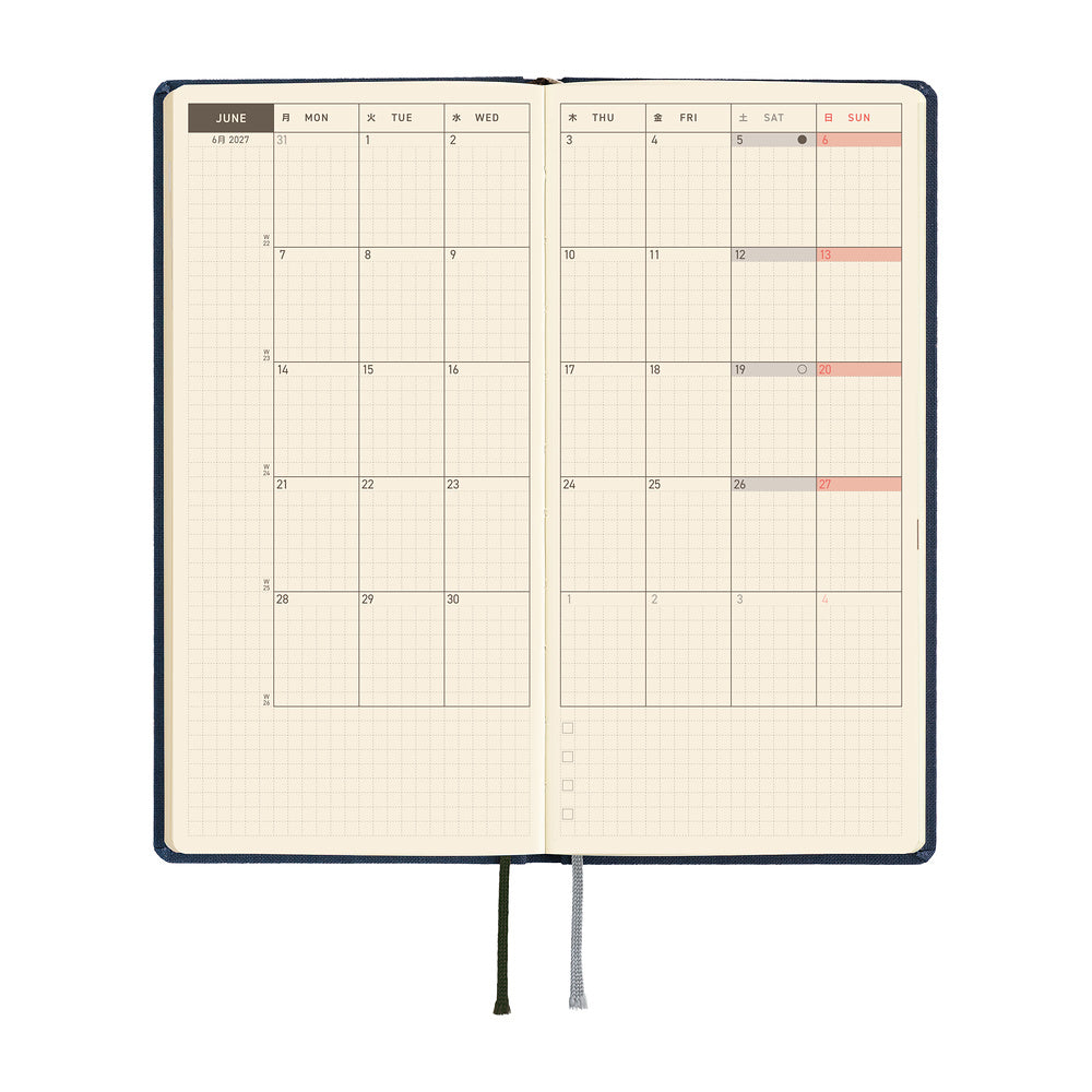 Hobonichi Techo 2027 - Weeks/Wallet Planner Book -  Midnight Blue [English/Tall & Slim/Jan Start]