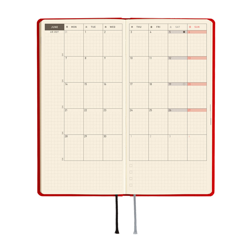 Hobonichi Techo 2027 - Weeks/Wallet Planner Book -  Poppy Red [English/Tall & Slim/Jan Start]
