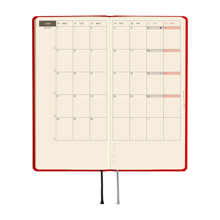 Hobonichi Techo 2027 - Weeks/Wallet Planner Book -  Poppy Red [English/Tall & Slim/Jan Start]
