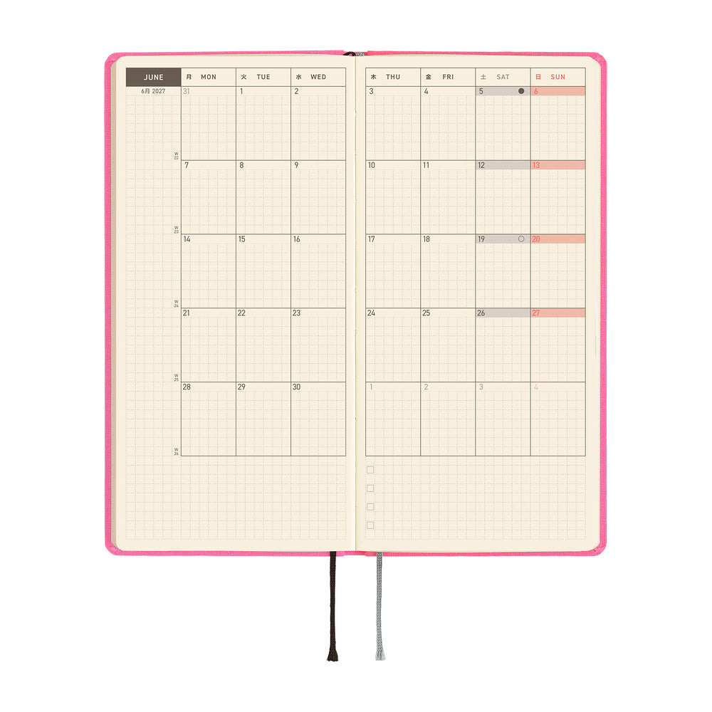 Hobonichi Techo 2027 - Weeks/Wallet Planner Book -  Pink Sapphire [English/Tall & Slim/Jan Start]