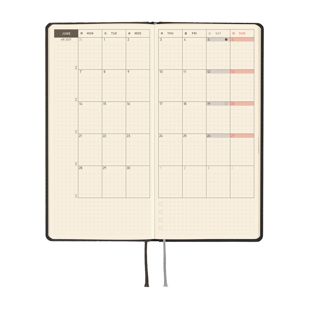 Hobonichi Techo 2027 - Weeks/Wallet Planner Book - Black Argyle [English/Tall & Slim/Jan Start]