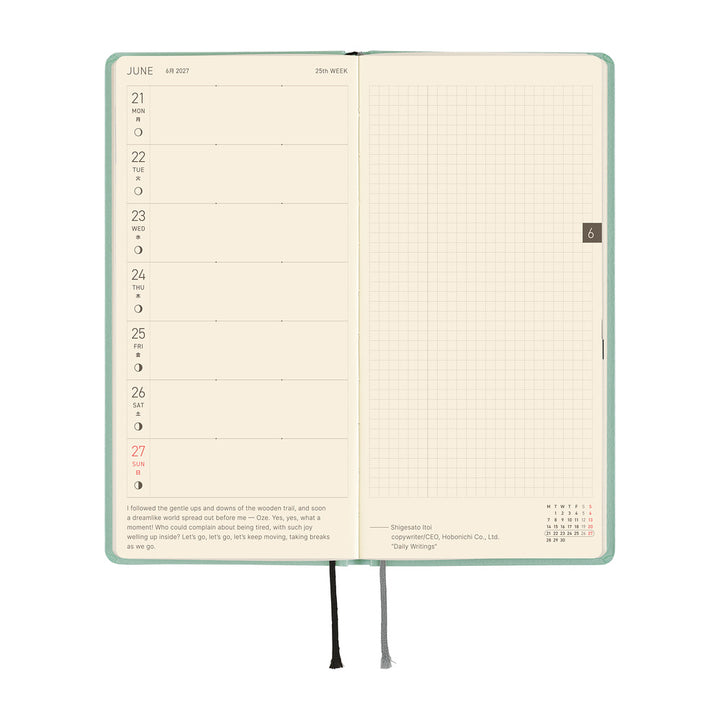 Hobonichi Techo 2027 - Weeks/Wallet Planner Book - Frosty Jade [English/Tall & Slim/Jan Start]