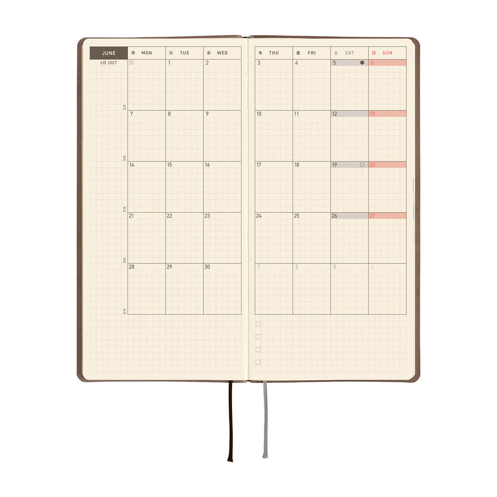 Hobonichi Techo 2027 - Weeks/Wallet Planner Book - Cafe au Lait [English/Tall & Slim/Jan Start]