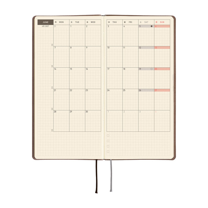 Hobonichi Techo 2027 - Weeks/Wallet Planner Book - Cafe au Lait [English/Tall & Slim/Jan Start]
