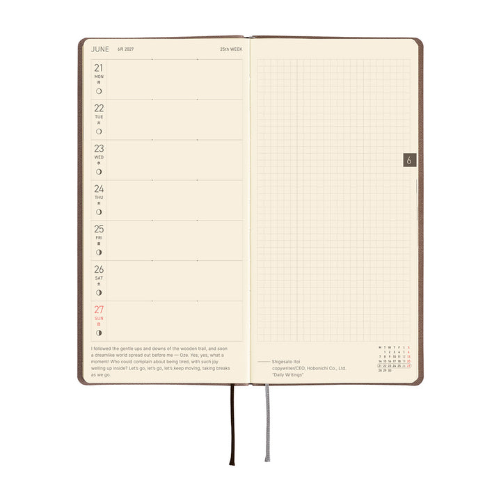 Hobonichi Techo 2027 - Weeks/Wallet Planner Book - Cafe au Lait [English/Tall & Slim/Jan Start]