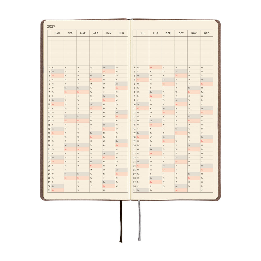 Hobonichi Techo 2027 - Weeks/Wallet Planner Book - Cafe au Lait [English/Tall & Slim/Jan Start]