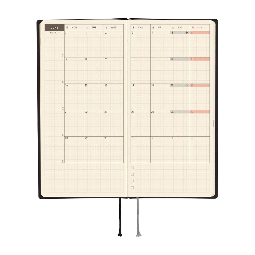 Hobonichi Techo 2027 - Weeks/Wallet Planner Book -  White Line Black [English/Tall & Slim/Jan Start]