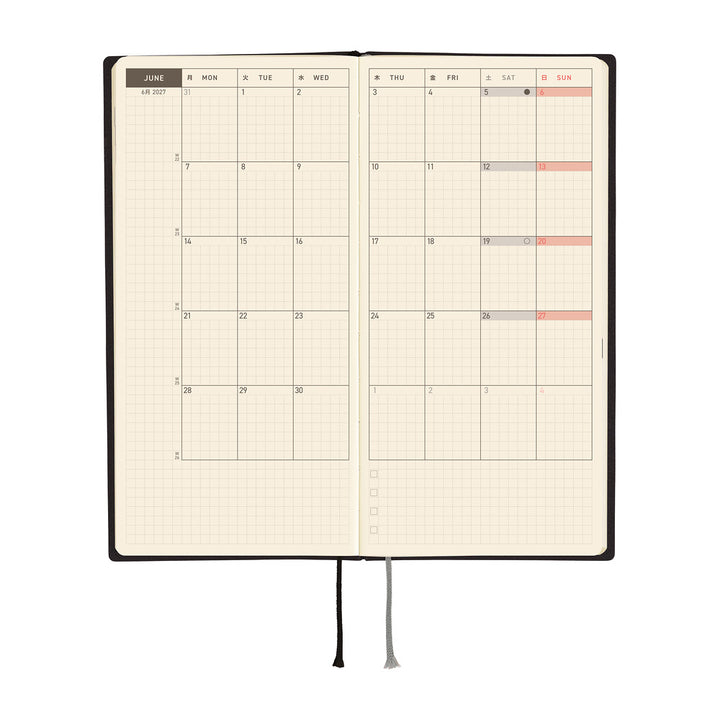 Hobonichi Techo 2027 - Weeks/Wallet Planner Book -  White Line Black [English/Tall & Slim/Jan Start]