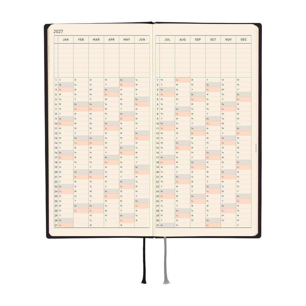 Hobonichi Techo 2027 - Weeks/Wallet Planner Book -  White Line Black [English/Tall & Slim/Jan Start]