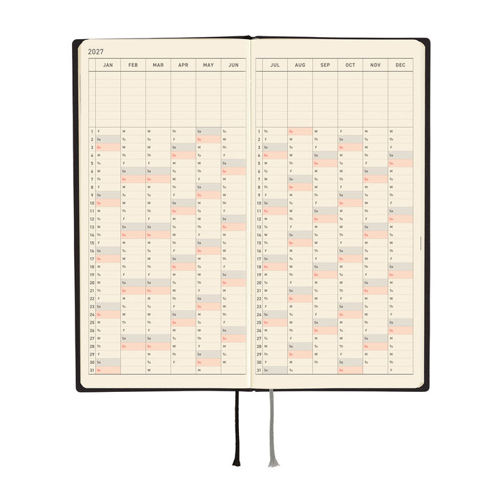Hobonichi Techo 2027 - Weeks/Wallet Planner Book -  White Line Black [English/Tall & Slim/Jan Start]