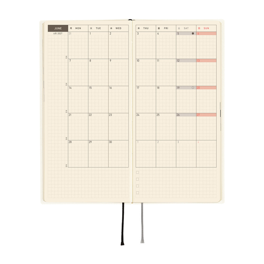 Hobonichi Techo 2027 - Weeks/Wallet Planner Book -  White Line Ivory [English/Tall & Slim/Jan Start]