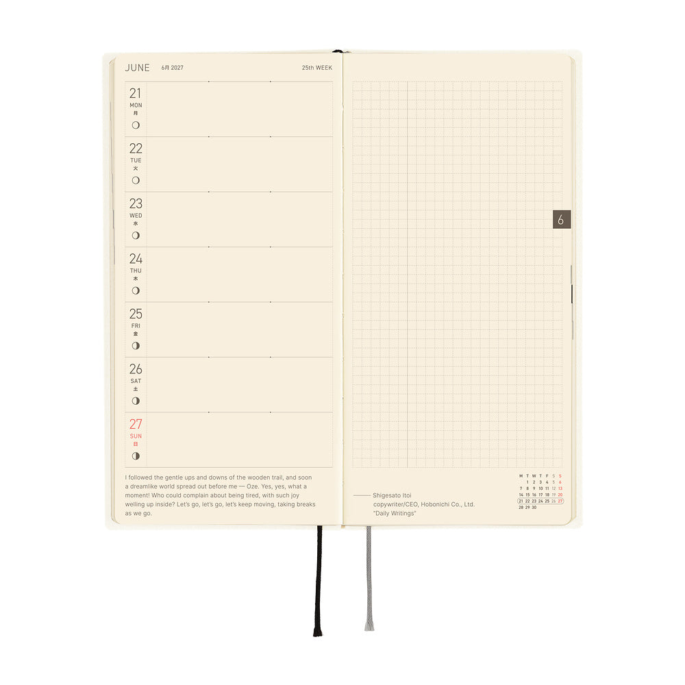 Hobonichi Techo 2027 - Weeks/Wallet Planner Book -  White Line Ivory [English/Tall & Slim/Jan Start]