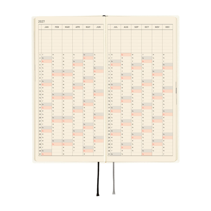 Hobonichi Techo 2027 - Weeks/Wallet Planner Book -  White Line Ivory [English/Tall & Slim/Jan Start]