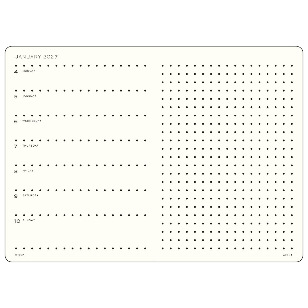 Leuchtturm1917 - 2027 Weekly Planner & Notebook - A5 Dotted - Black
