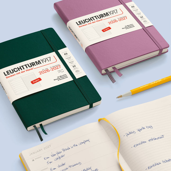 Leuchtturm1917 - 2027 Weekly Planner & Notebook 18 Months - A5 Lined - Black