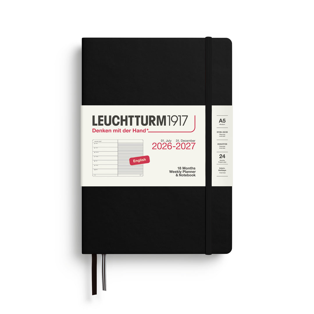 Leuchtturm1917 - 2027 Weekly Planner & Notebook 18 Months - A5 Lined - Black