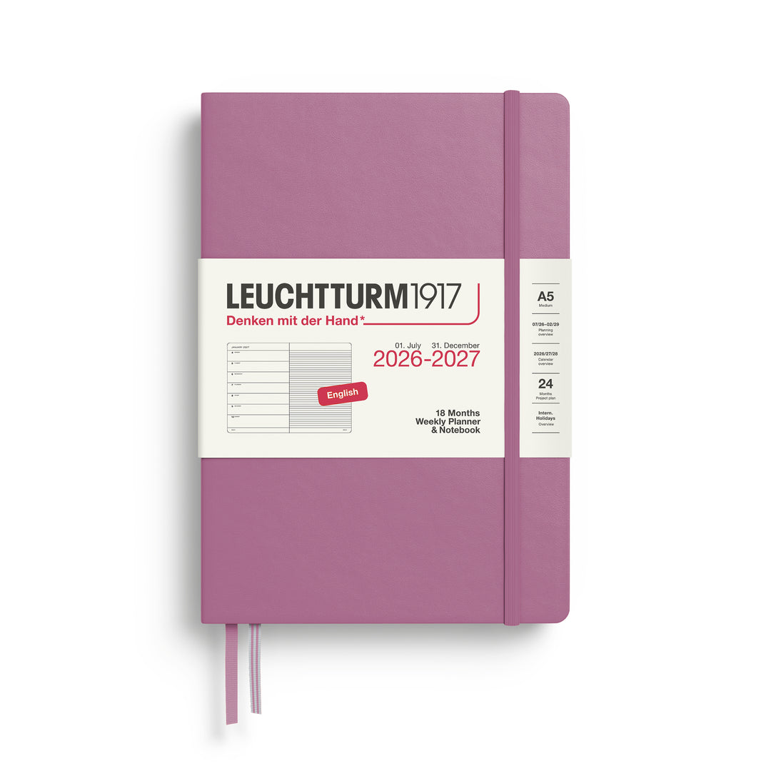Leuchtturm1917 - 2027 Weekly Planner & Notebook 18 Months - A5 Lined - Dusty Rose