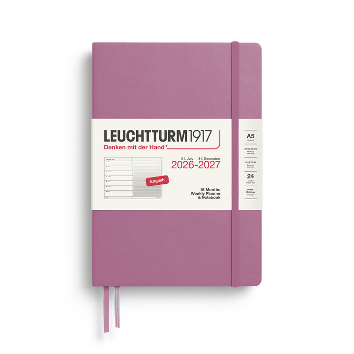 Leuchtturm1917 - 2027 Weekly Planner & Notebook 18 Months - A5 Lined - Dusty Rose
