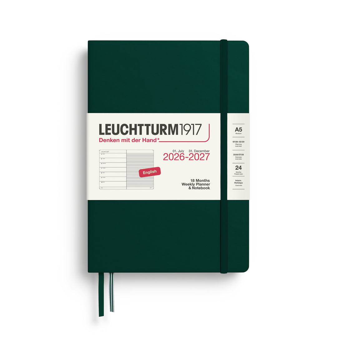 Leuchtturm1917 - 2027 Weekly Planner & Notebook 18 Months - A5 Lined - Forest Green