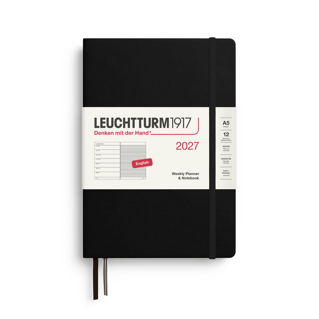Leuchtturm1917 - 2027 Weekly Planner & Notebook - English - A5 Lined - Softcover - Black