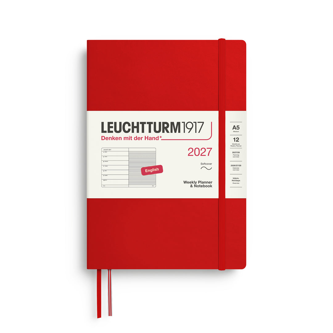Leuchtturm1917 - 2027 Weekly Planner & Notebook - English - A5 Lined - Softcover - Cherry