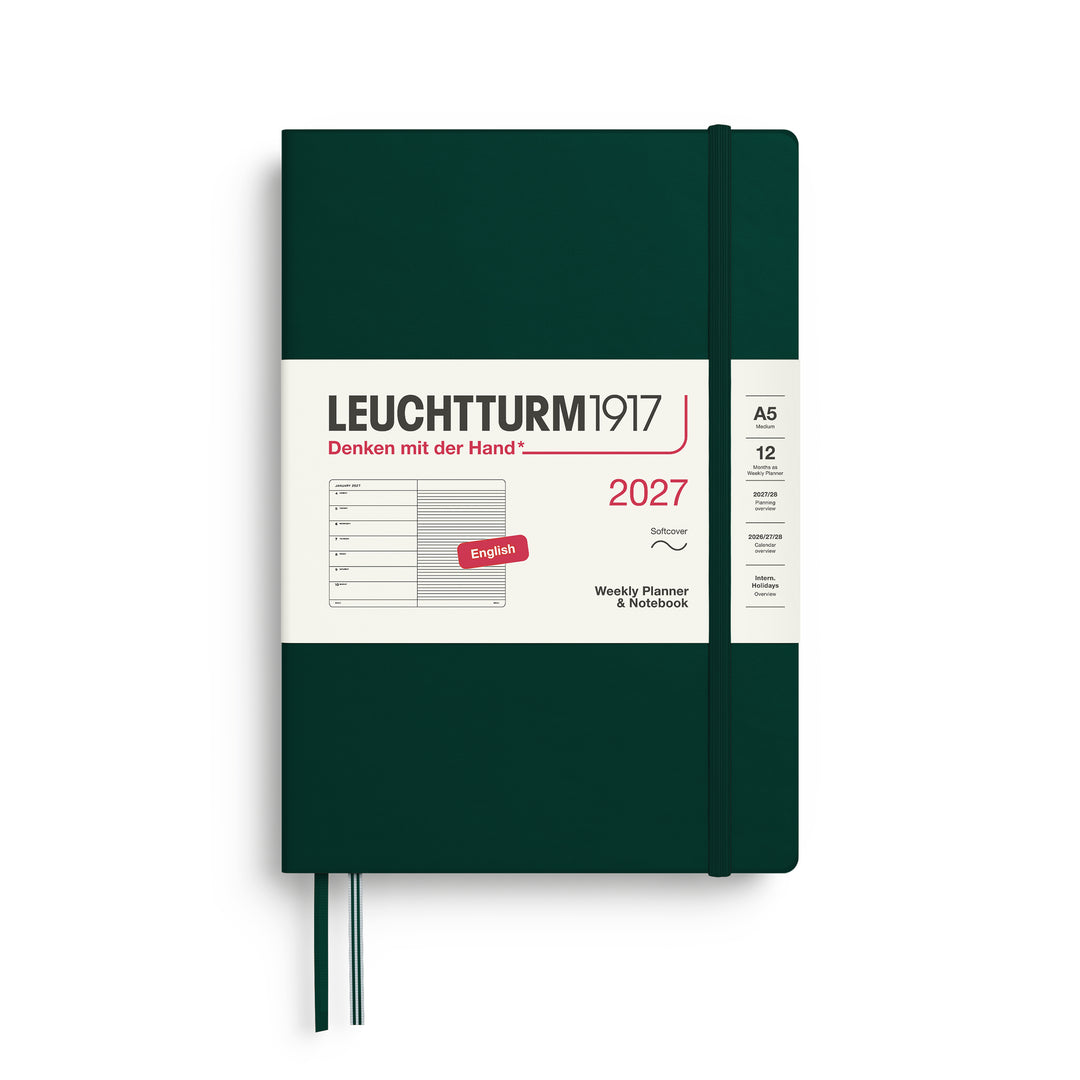 Leuchtturm1917 - 2027 Weekly Planner & Notebook - English - A5 Lined - Softcover - Forest Green