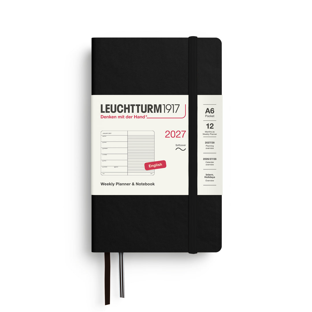 Leuchtturm1917 - 2027 Weekly Planner & Notebook Pocket - English - A6 Lined - Softcover - Black