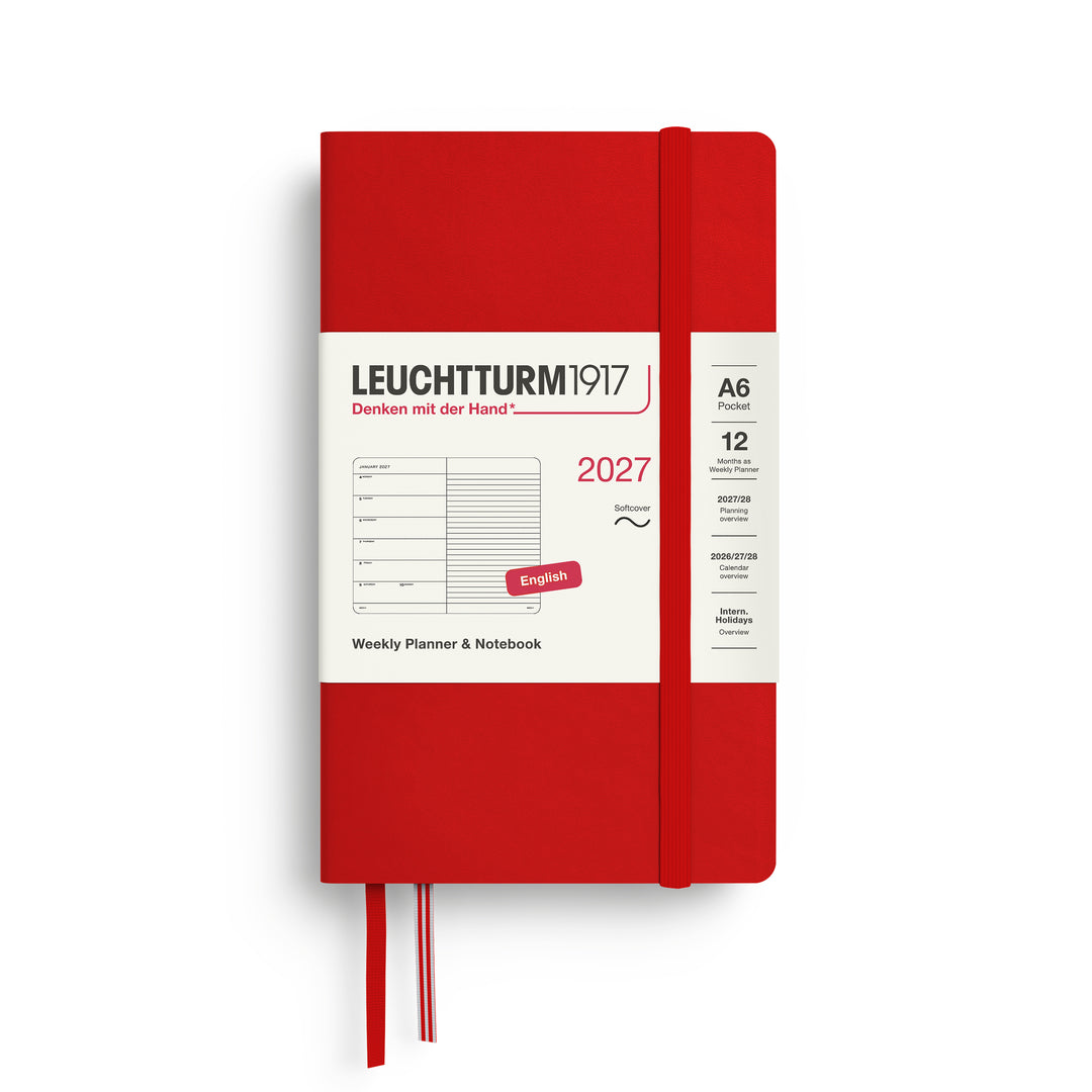 Leuchtturm1917 - 2027 Weekly Planner & Notebook Pocket - English - A6 Lined - Softcover - Cherry